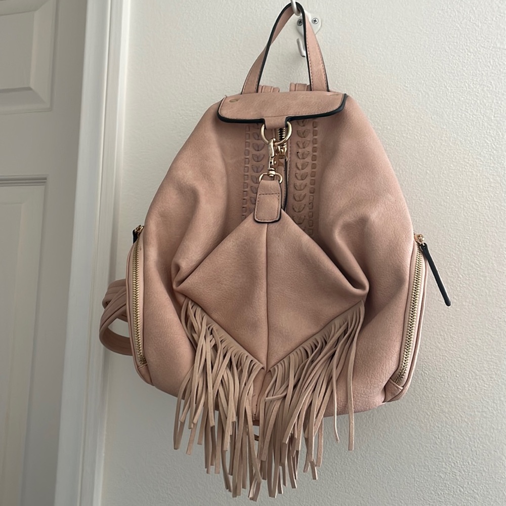 Pink frayed stylish backpack